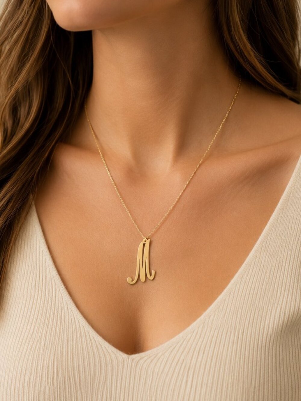 925 Sterling Silver Gold Plated Script M Initial Pendant Charm 5.79g Large 2in